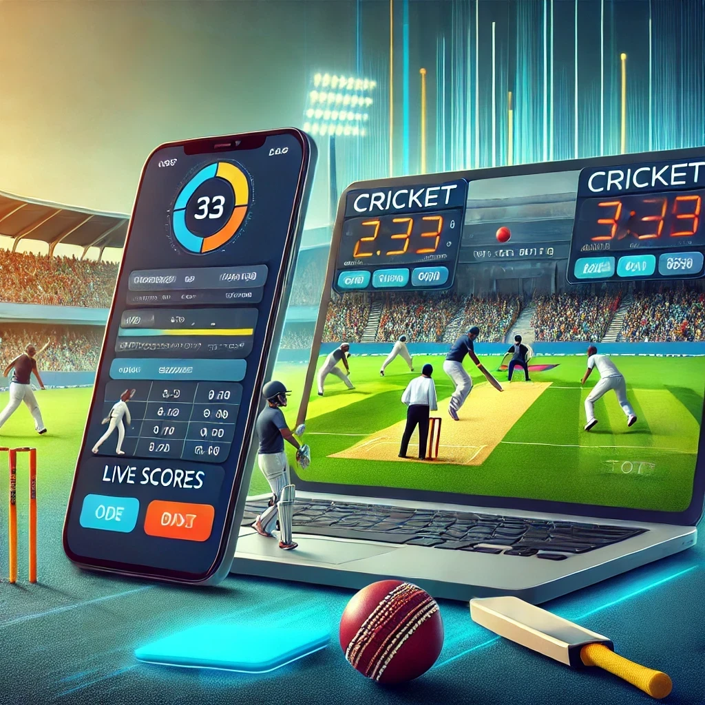 An-illustration-of-online cricket betting featuring a smartphone and laptop streaming a live cricket match